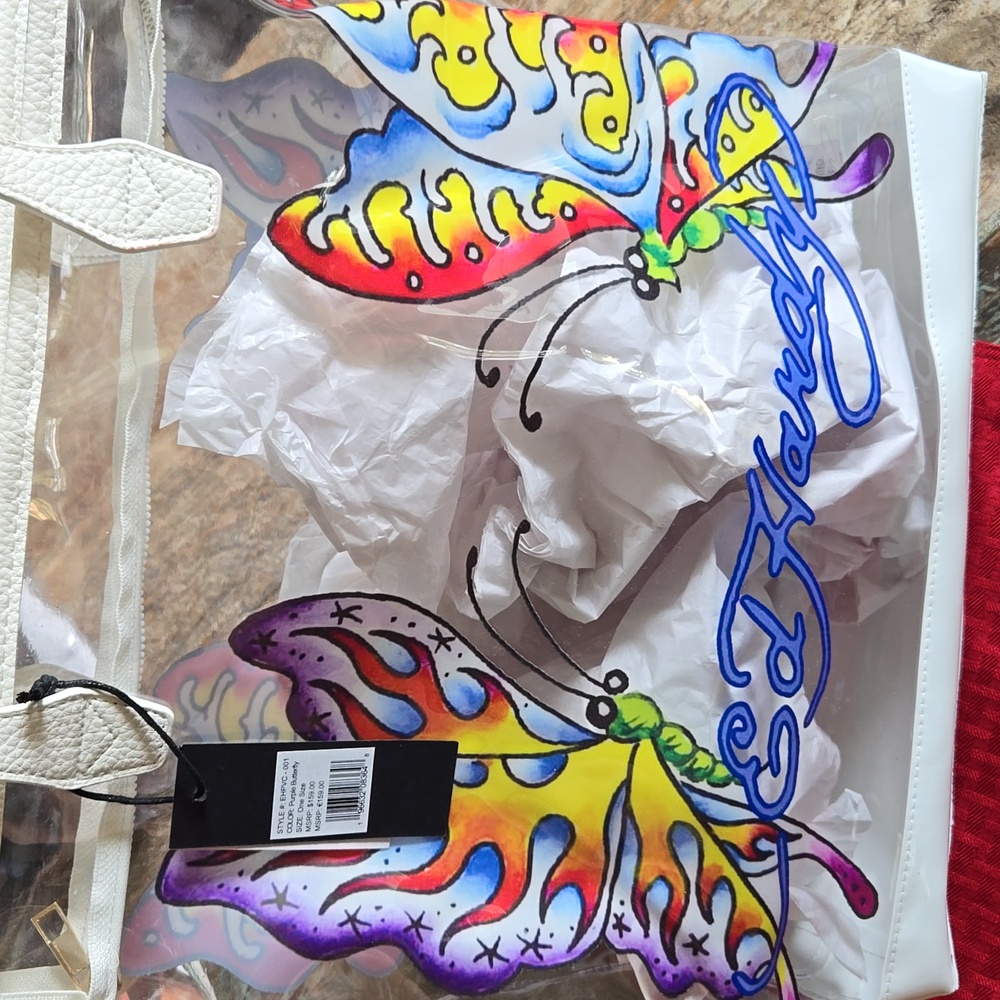 NWT Ed Hardy Clear PVC Butterfly Tote Bag Y2K Tattoo (BIN 002)